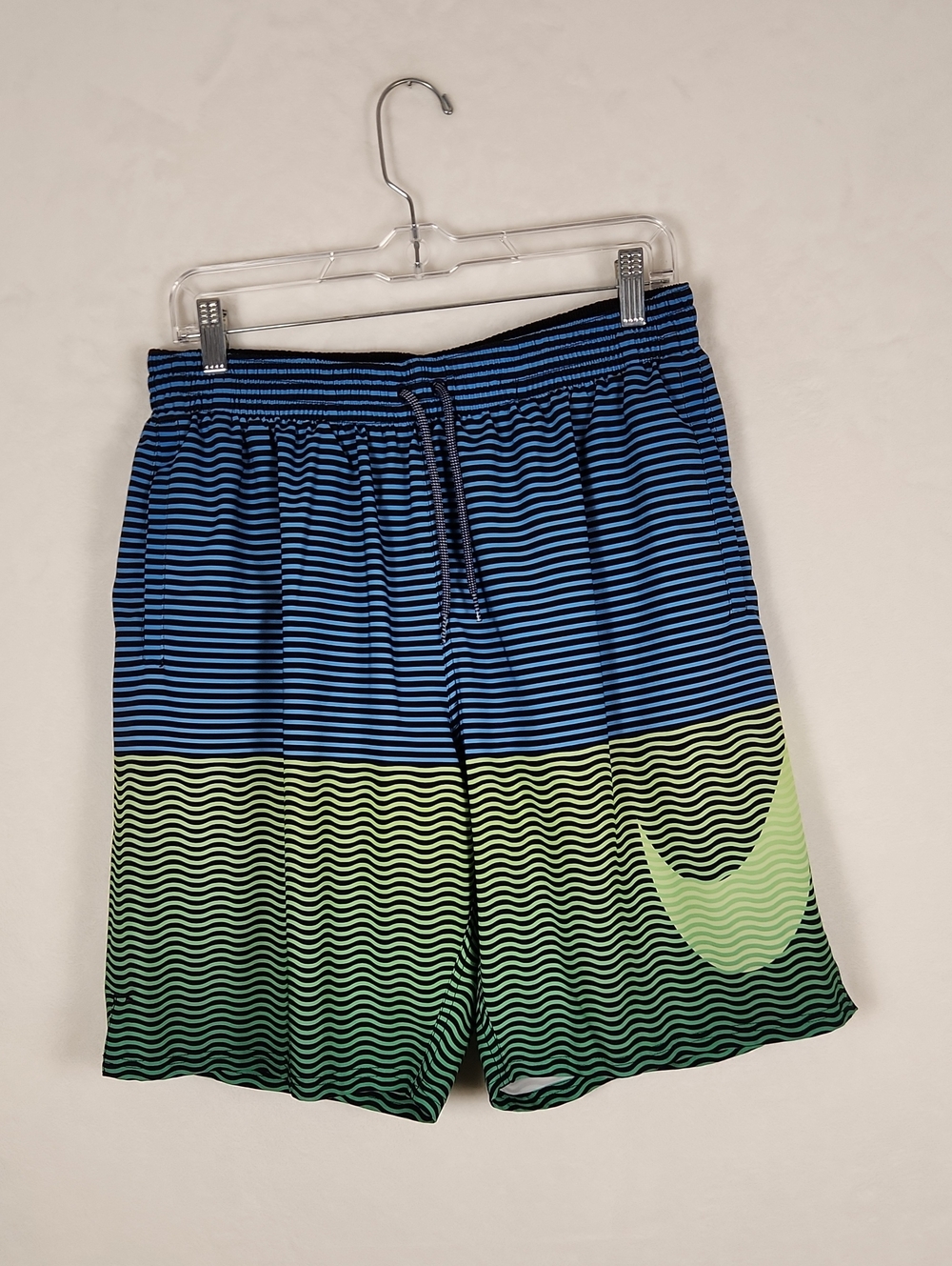Nike Swim Horizon Stripe Volley Swim Shorts Men's XL Lime Green and Blue Stripes